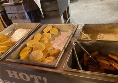 breakfast items offered at the fort hays chuckwagon